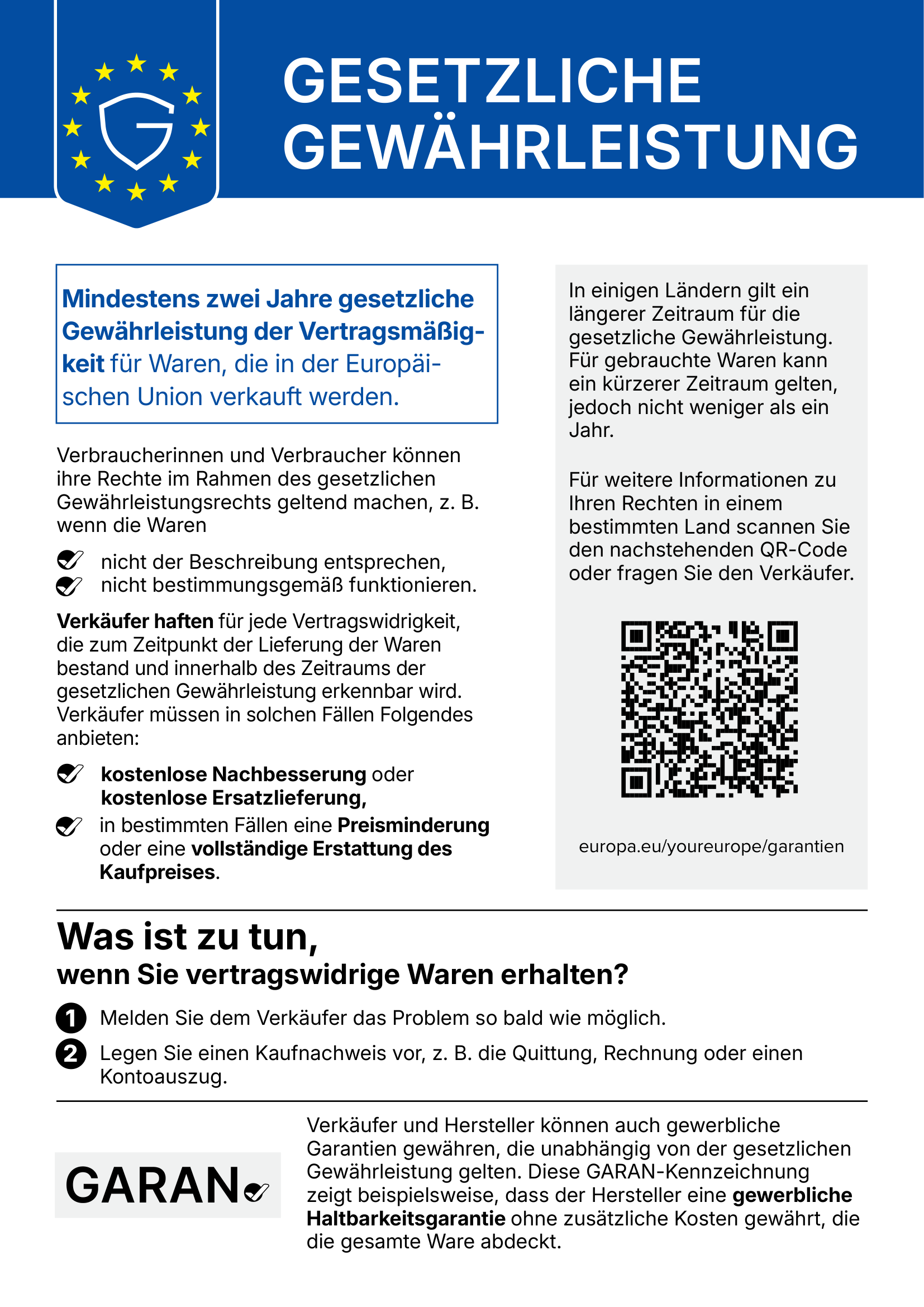 Ihre gesetzlichen Gewährleistungsrechte