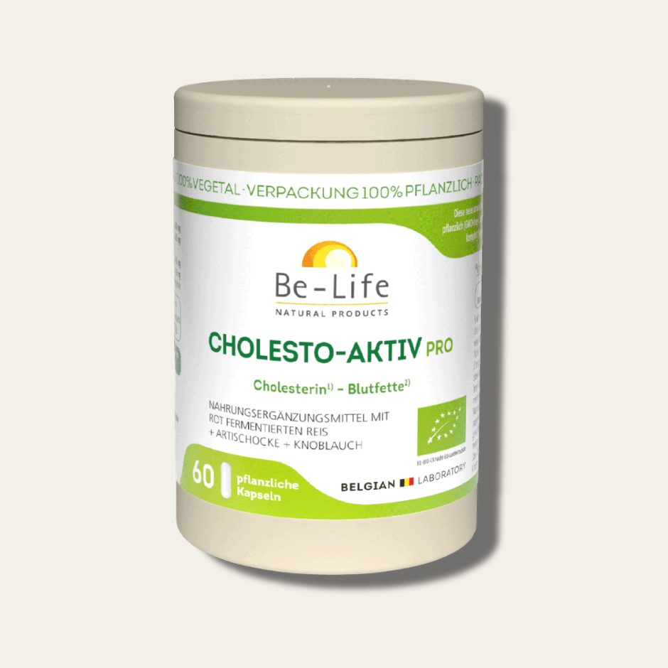 CHOLESTO-AKTIV PRO von Be-Life – 60 pflanzliche Kapseln mit rot fermentiertem Bio-Reis, Bio-Artischocken- und Bio-Knoblauchextrakt, zur Unterstützung normaler Cholesterin- und Blutfettwerte