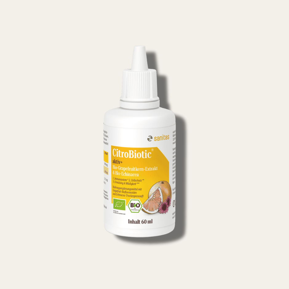 CitroBiotic® aktiv+ von sanitas – 60ml Flasche, Bio-Grapefruitkernextrakt mit Bio-Echinacea, vegan und glutenfrei