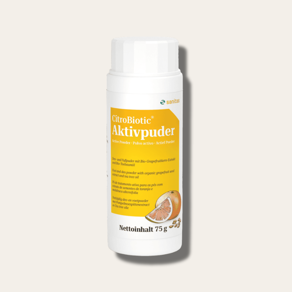 CitroBiotic® Aktivpuder von sanitas – 75g, Fuß- und Deopuder mit Bio-Grapefruitkernextrakt und Teebaumöl