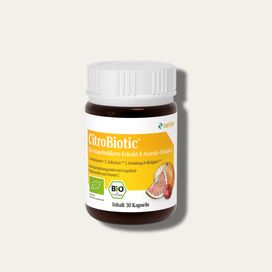 CitroBiotic® Kapseln von sanitas – 30 Kapseln mit Bio-Grapefruitkernextrakt und Acerola-Vitamin C, bio, vegan, glutenfrei