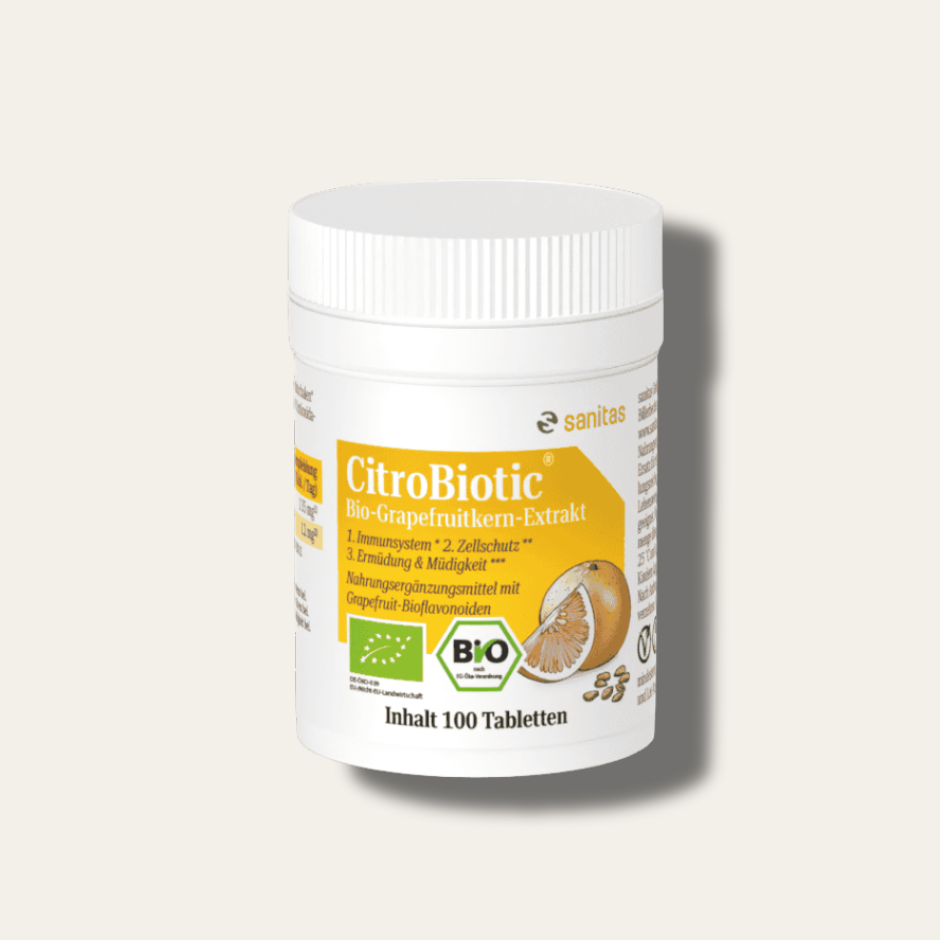 CitroBiotic® Tabletten von sanitas – 100 Tabletten mit Bio-Grapefruitkernextrakt und Grapefruit-Bioflavonoiden, bio, vegan, glutenfrei
