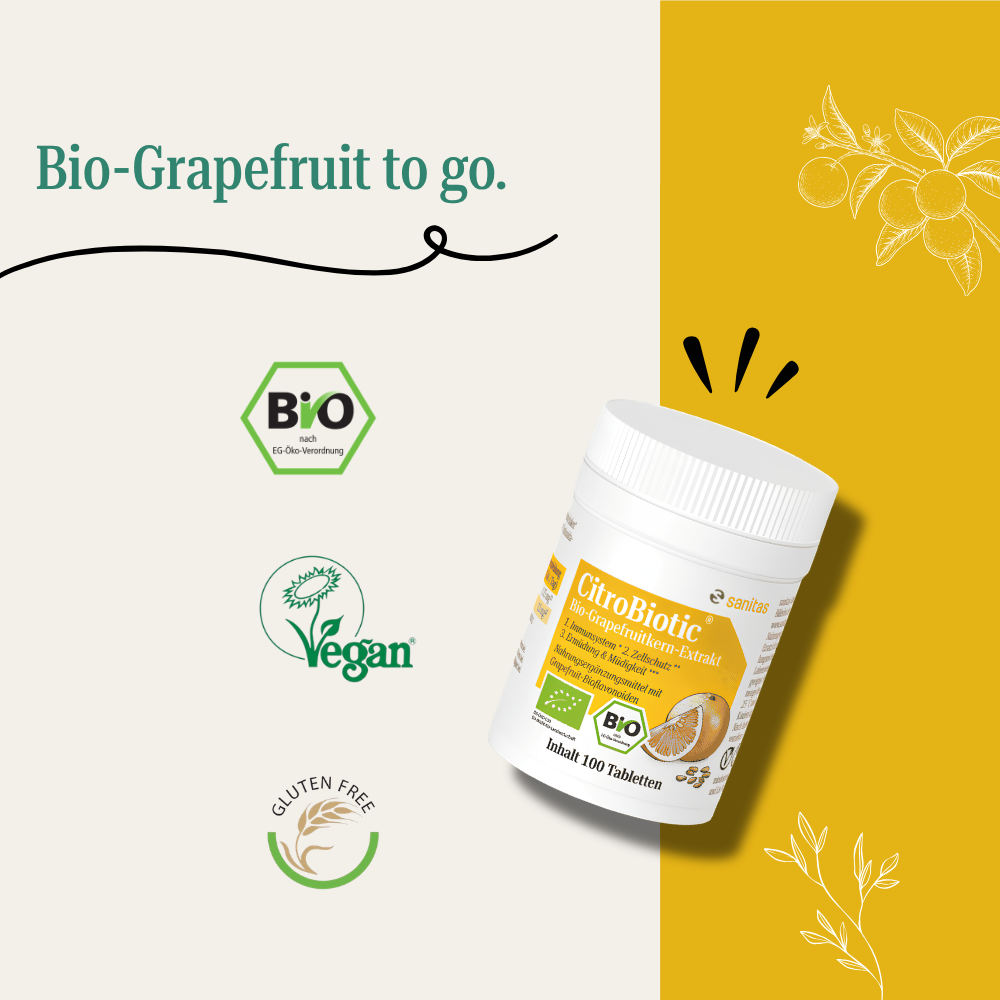 Bio-Grapefruit to go: CitroBiotic Grapefruitkern-Extrakt, 100 Tabletten, bio, vegan und glutenfrei.